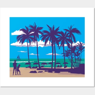 Waikiki Beach in Honolulu Hawaii WPA Poster Art Posters and Art